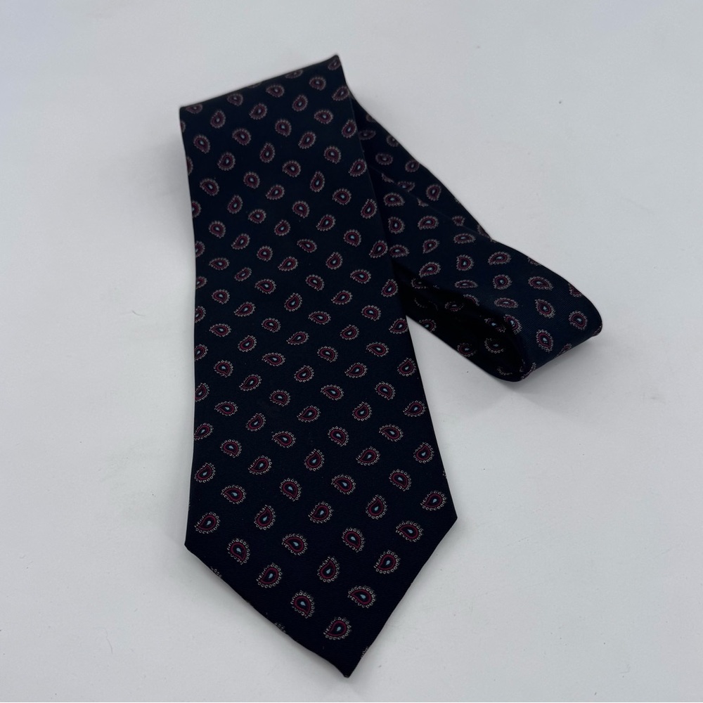 Vintage‎ Crooks & Creed London Mens Necktie Black Paisley Print 100% Silk